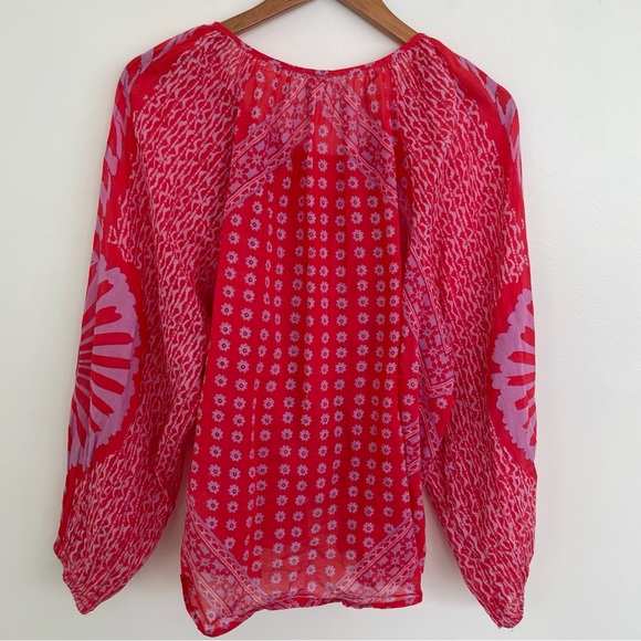 Free People Elena Red/Pink Cotton Floral Print Breezy Boho Long Sleeve S Small - Picture 7 of 13